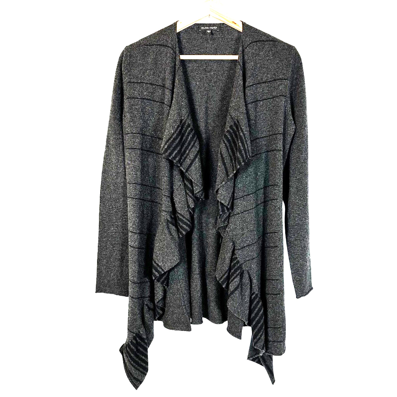 Eileen Fisher Merino Wool And Cashmere Gray Striped Womens Cardigan Size Xs